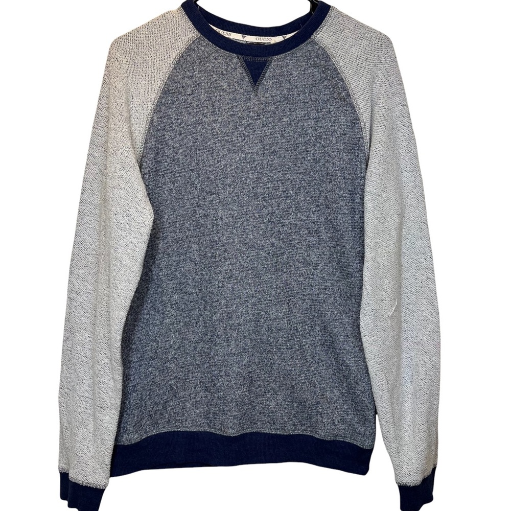 Guess Mens Sweater size Medium Blue Navy White Pullover.